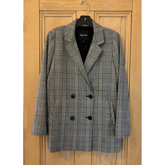 Madewell Womens Caldwell Plaid Double-Breasted Blazer Jacket Small Black FA EXC - Picture 5 of 12